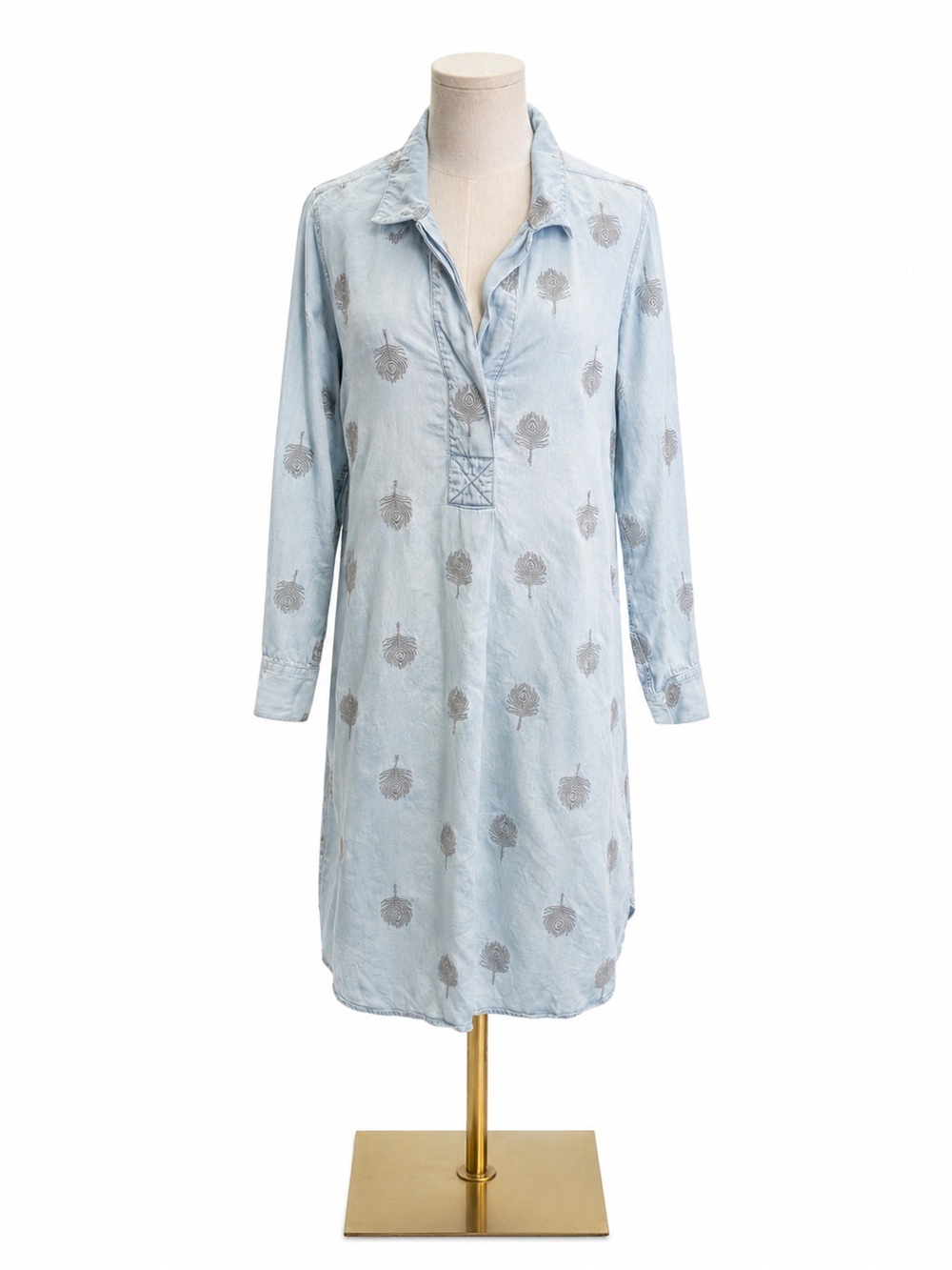 Soft Surroundings embroidered Tencel shirt dress size M blue boho